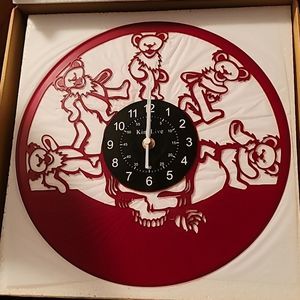 NEW RED Grateful Dead Dancing Bears Vinyl Record Album Carved Clock Jerry Garcia